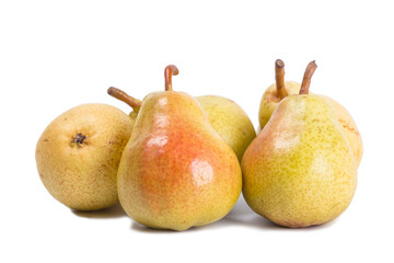 Bunch of yellow pears on white background