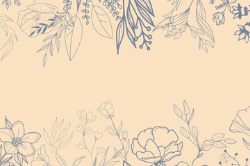 Hand drawn botanical seamless border vector illustration. Greenery meadow thin line art style pattern. Wedding invitation, wall art and card template