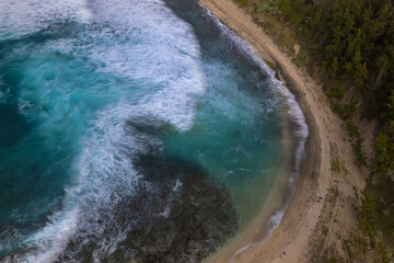 Aerial view of Savinia beach during a morning on the south coast of Mauritius island