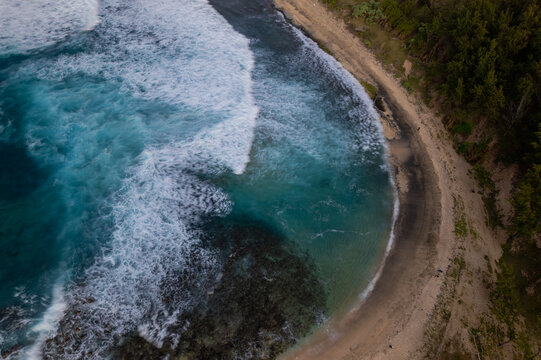 Aerial view of Savinia beach during a morning on the south coast of Mauritius island © Kestreloculus