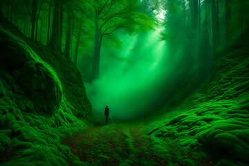 forest in the green fog