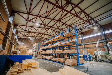 Malpils, Latvia, October 13, 2023 - interior of a spacious and well-organized wood workshop or...