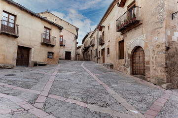 Typical street in the historic center of Pedraza. Segovia. Spain.