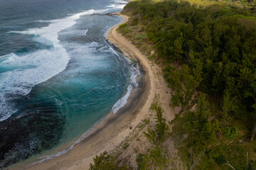 Aerial view of Savinia beach during a morning on the south coast of Mauritius island