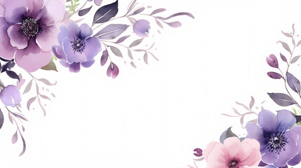 Fototapeta na wymiar Floral frame with watercolor flowers, decorative flower background pattern, watercolor floral border background
