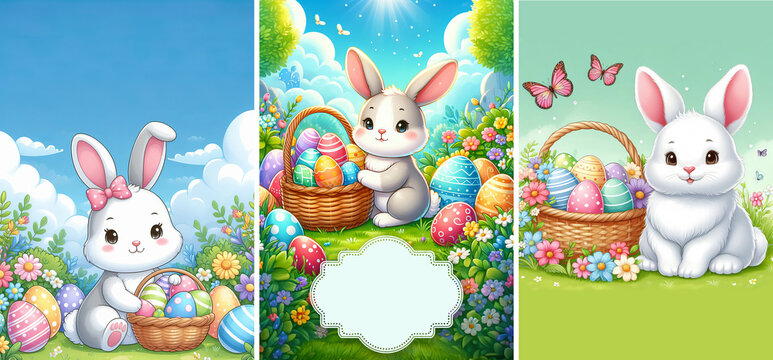 Easter bunny with gifts in the clearing set