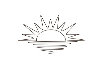Sun continuous one line icon drawing on white background. Hot temperature and summer sea travel symbol vector illustration in doodle style. Summer sun contour line sign 
