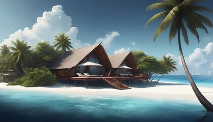 A nice breathtaking capture of the Maldives Island Sea. The Ritz Carlton & Maldives Fari Islands. Generative AI - obrazy, fototapety, plakaty