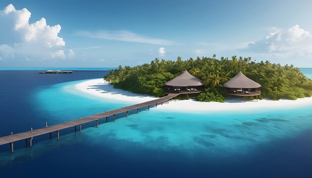 A nice breathtaking capture of the Maldives Island Sea and the Ritz Carlton Maldives Fari Islands. Generative AI
