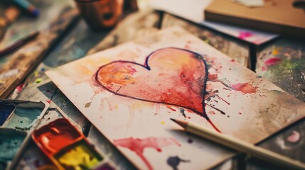 a painting of a heart on a piece of paper