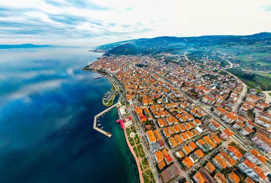 Karamursel, Kocaeli, Turkey. Karamursel is a town and district located in the province of Kocaeli. Aerial shot with drone.