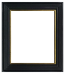 Old black picture frame with gilded insert, on a transparent background, in PNG format.
