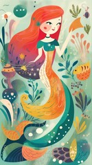 Obraz na płótnie Canvas mermaid fairytale character cartoon illustration fantasy cute drawing book art poster graphic