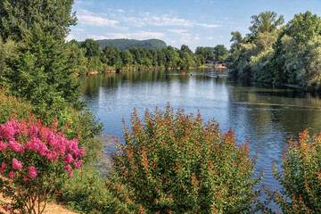 Scenic view to Dordogne river near la Roque Gageac. Famous place for canoeing, kayaking in France.