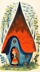 forest hut house fairytale character cartoon illustration fantasy cute drawing book art graphic