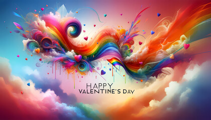 greeting banner or card LGBT in rainbow colors with Happy Valentines Day text