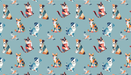 Fototapeta na wymiar retro pop hand drawn watercolor, dog and cat seamless pattern for valentine's day, vector graphic resources, 16:9 widescreen wallpaper / backdrop,