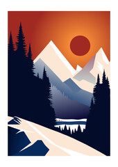 modern vector print winter mountains poster