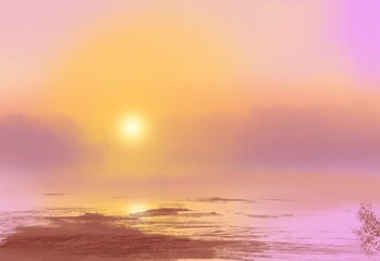 sunset over the sea painting  sunrise abstract colorful background 