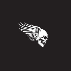 Skull with wings logo flat vector design