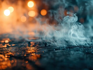 Smoke On Cement Floor With Defocused Fog In Abstract Background