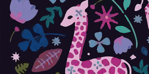 Oil painting and various flowers, roses, peonies, chrysanthemums, and Paisley animals