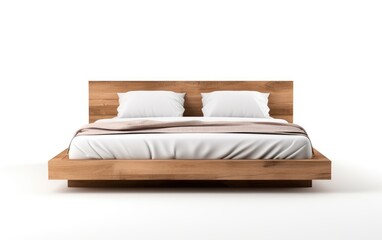 Platform wooden bed, Floor bed on white background.