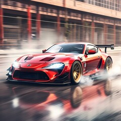 Obraz premium Drifting sports car in motion. Fast driving. Generative AI