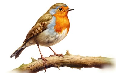 Robin bird isolated on white background.