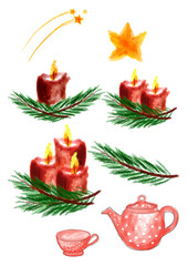 Cosy Christmas Candle Set on isolated white background