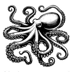 tentacles octopus drawing on white background
