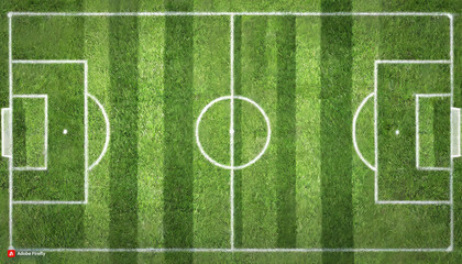 Naklejka premium Soccer field with green grass and white circles. Top view.