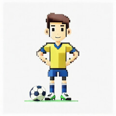 Soccer player with ball isolated on white background. Illustration in retro style.