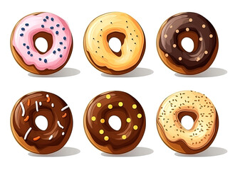 Fototapeta premium Set of cartoon donuts isolated on white background.