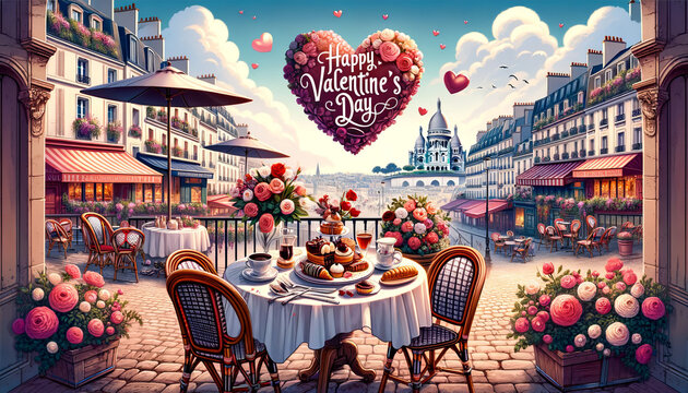 Fototapeta Valentine's Day banners with a French amore theme romantic streets of Paris and views