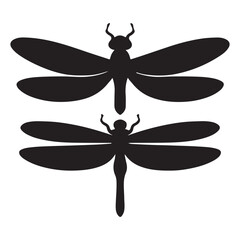 A black silhouette Dragonfly set, Clipart on a white Background, Simple and Clean design, simplistic