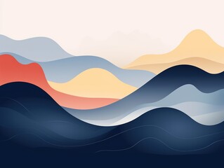 Abstract background with waves and mountains. illustration in minimalistic style. Generative AI