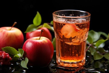 Black contrast Homemade apple juice, a burst of refreshing flavor