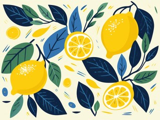 Seamless pattern with lemons and leaves. illustration. Generative AI