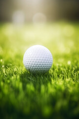 Obraz premium Close up golf ball on green grass field