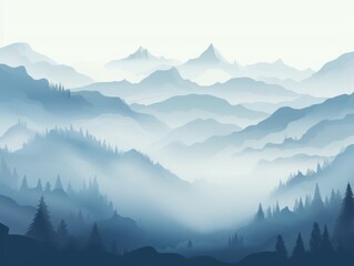 Mountain landscape with forest and fog. illustration. Eps 10 Generative AI