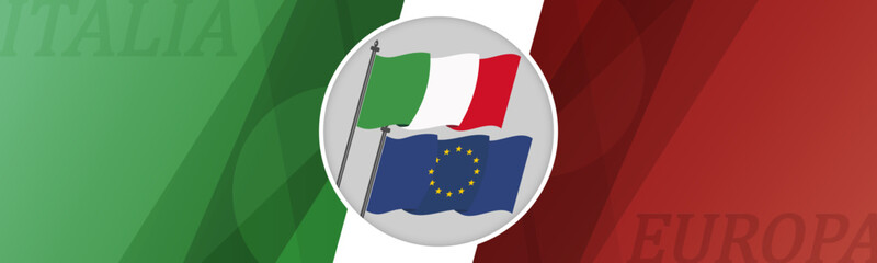 Italian flag, Europe Union flag,  Italy color banner, web, background, wallpaper for text. Green, white, red wave papercut