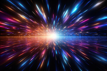 Naklejka premium Horizontal background with many neon rays. Generated by artificial intelligence