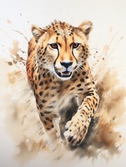 Agile Cheetah Running in Watercolor AI Generated