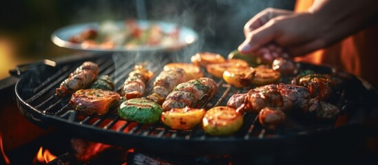Woman's hands are preparing a barbecue