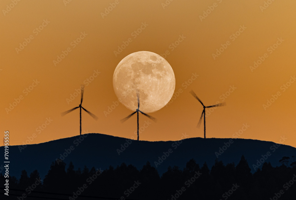 Wall mural full moon in different compositions with multiple exposure