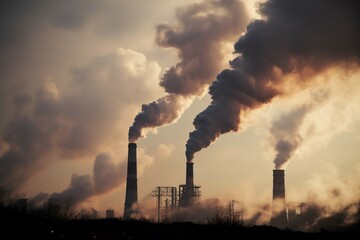 Air pollution Industrial chimneys release harmful emissions, endangering city health