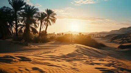 Obraz premium Dawn's First Light on Desert Sands. Generative AI.
