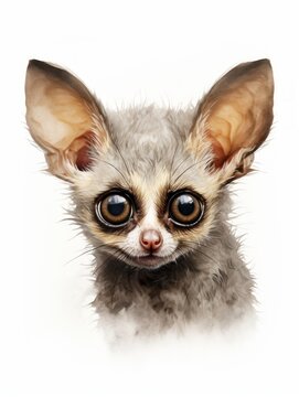 Expressive Bushbaby Watercolor Rendering on White Background AI Generated
