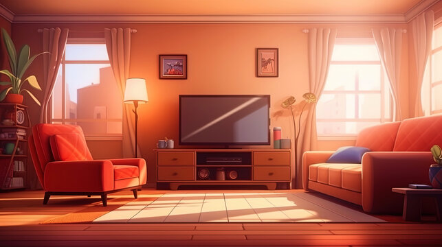 A living room with a large screen, a comfortable sofa and a cinema atmosphere